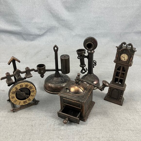 Lot of 5 VTG Miniature Grandfather Clock Phone  Die Cast Metal Pencil Sharpeners - Picture 2 of 7